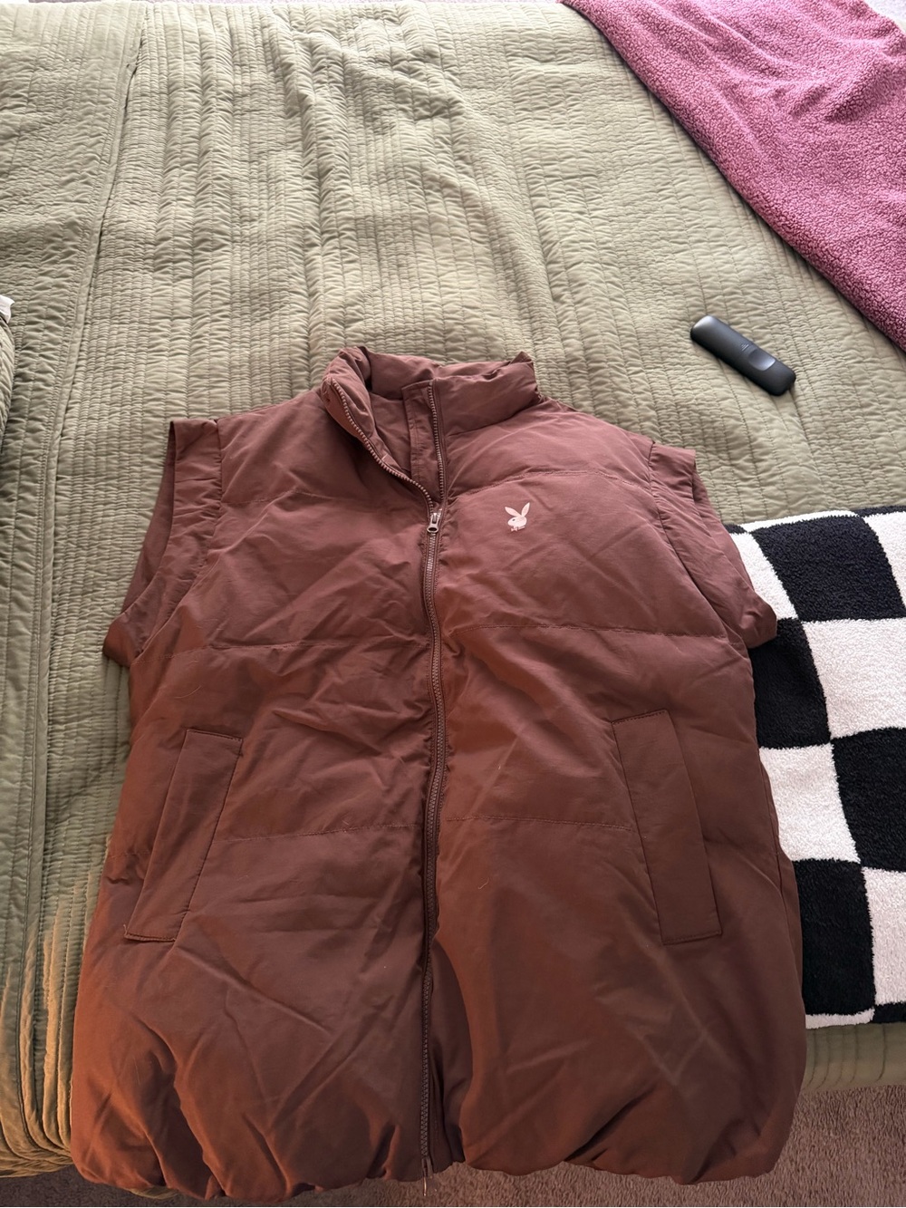 PacSun Brown Puffer Vest with Playboy Logo